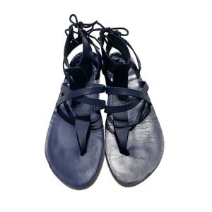 Free People Womens Navy Blue Leather Lace Up Gladiator Sandals
